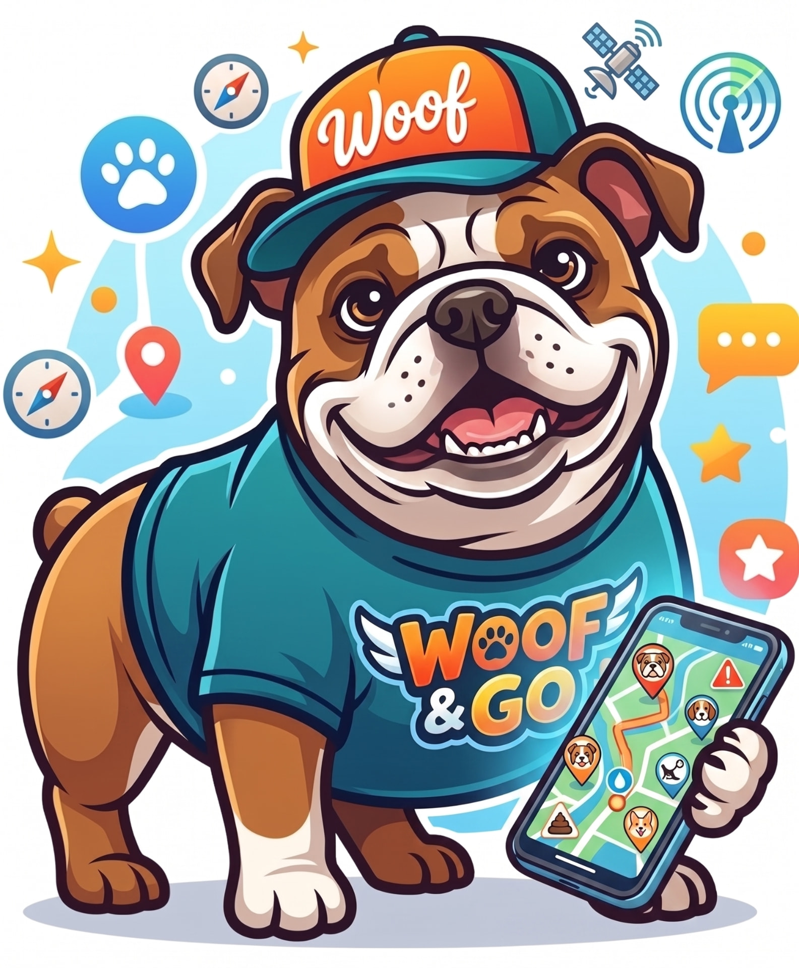 Woufy Explorateur, la mascotte Woof & Go, avec son GPS